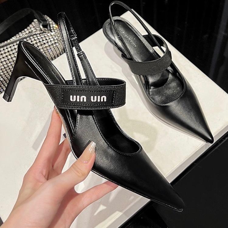 

2024 spring and summer new pointed-toed thin-heeled medium-heeled single shoes European and American fashion women s shoes patent leather thin high-h 35 чёрный