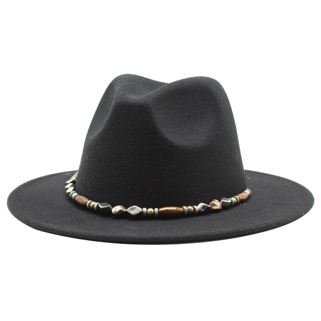 Wish Woolen Beaded Top Hat 60Cm Head Circumference Flat Eaves Big Eaves Jazz Hat