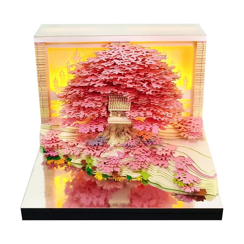 3D Memo Pad Custom Calendar Sakura Tree Light Box Desk Decoration Notepad Stationery Girl Birthday Gift Christmas Gift for Kids