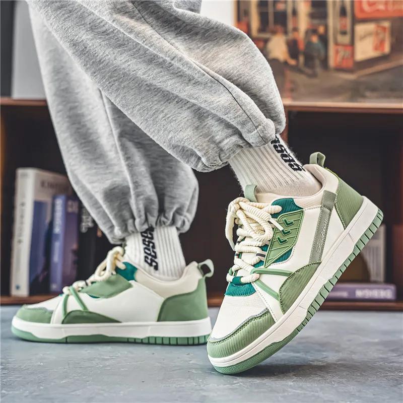 2024 Men's Trendy Versatile Vulcanized Shoes Personalized New Lace Up Sports Shoes, Green Canvas Casual Shoes Designer Shoes Men