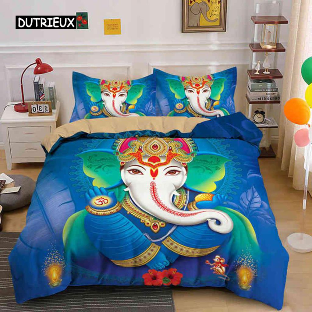 Ganesha Duvet Cover Set Bohemian Elephant Bedding Set Microfiber Bedclothes Double Queen King Size Quilt Cover For Teens Adults