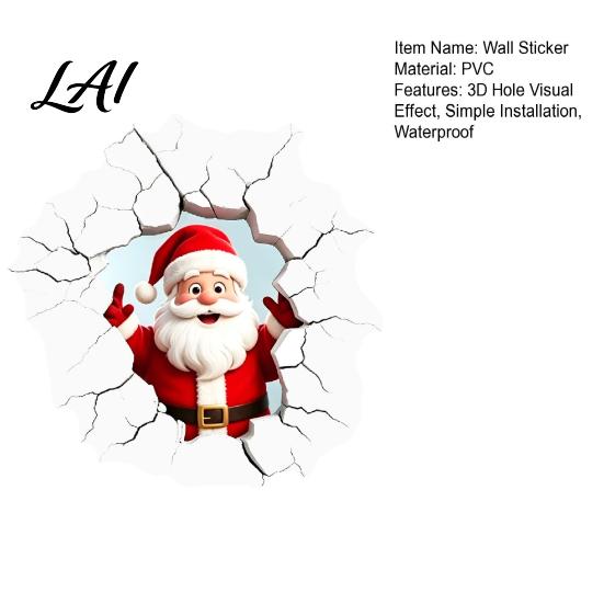 Realistic Christmas Glass Clings 3D Santa Claus Wall Sticker Breaking Decal for Holiday Decoration Easy to Apply Window Stickers Waterproof PVC Art