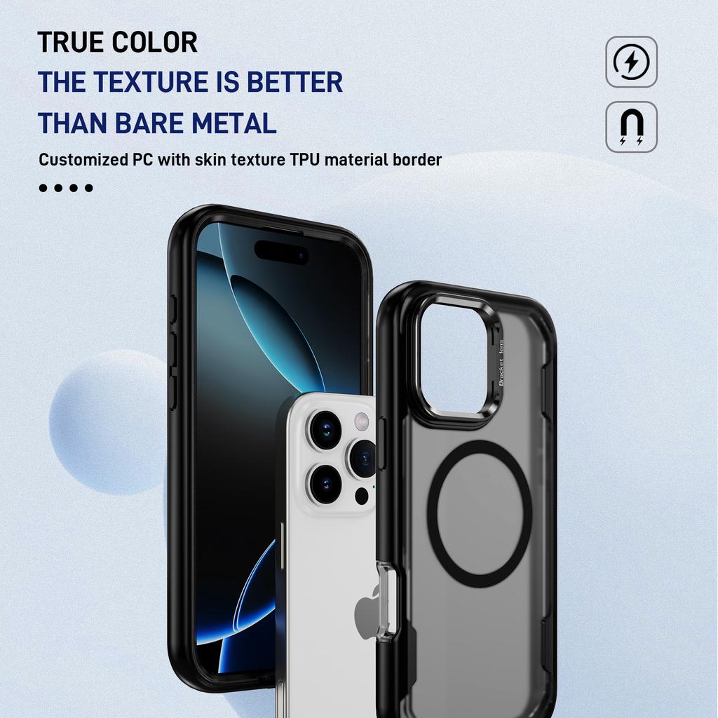 For iPhone 16 Pro Case Compatible with MagSafe Lens Frame Kickstand TPU + PC Shockproof Phone Cover