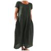 Women's Summer Fashion Casual Solid Color Short-sleeved Round Neck Pocket Loose Cotton And Linen Dress