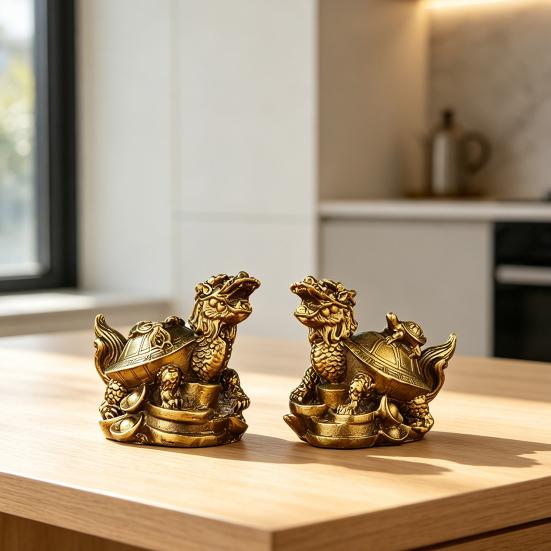 Brass Turtle Figurine On Coins for Wealth And Blessings Polished Metal Tortoise Ornament for Home Office Desk Decor Feng Shui Gift for Prosperity And
