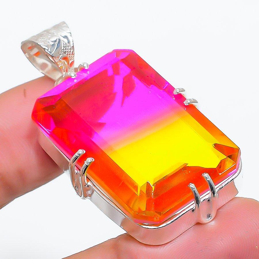 Bi-Color Tourmaline 925 Solid Sterling Silver Jewelry Pendant 1.81" SU-10213
