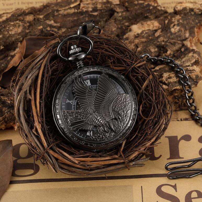 Classic Retro Classic Relief Hollow Automatic Mechanical Watch Eagle Goofy Flip Mechanical Pocket Watch