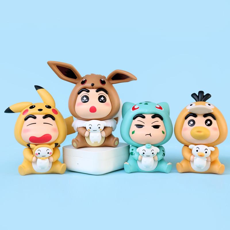 Creative Desktop Cartoon Shin-chan & Eevee Psyduck Figure Toy Ornament Gift