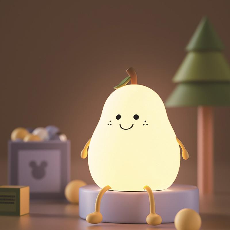 Children'S Bedroom Bedside Table Decoration Night Light Pear Shaped Fruit Night Light Color Light Automatically Turns Off