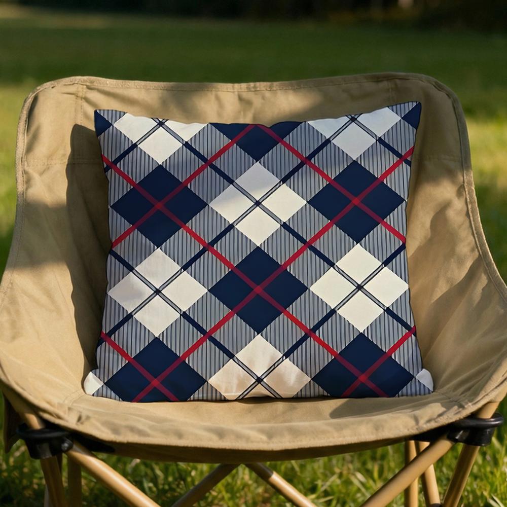 Classic Plaid Pattern Cushion Cover Soft Reversible  Durable Pillow Cover  MultiScene Use for Home  Car Daily Comfort