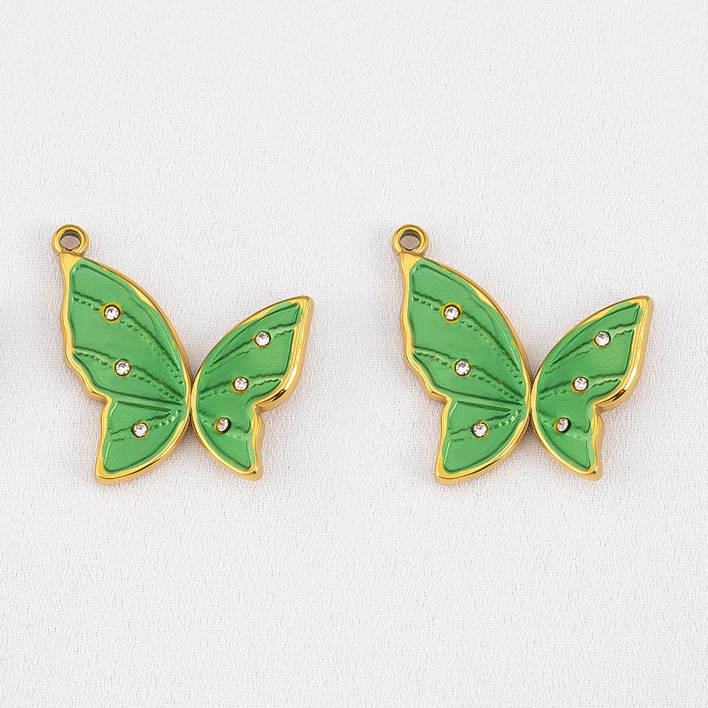 2pcs Stainless Steel Enamel Butterfly Pendants Crystal Bead Imitation Pearl Shell Heart Charm DIY Trendy Necklace Jewelry Making