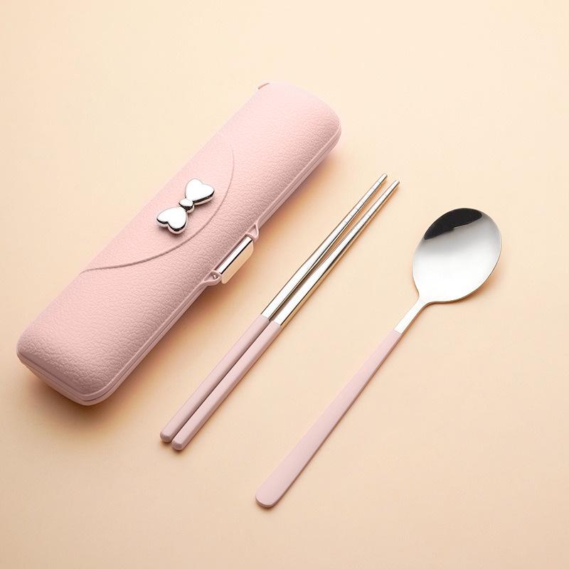 304 Stainless Steel 3-Piece Cutlery Set: Fork, Spoon, Chopsticks – Portable for Camping, Travel, or Student Use.