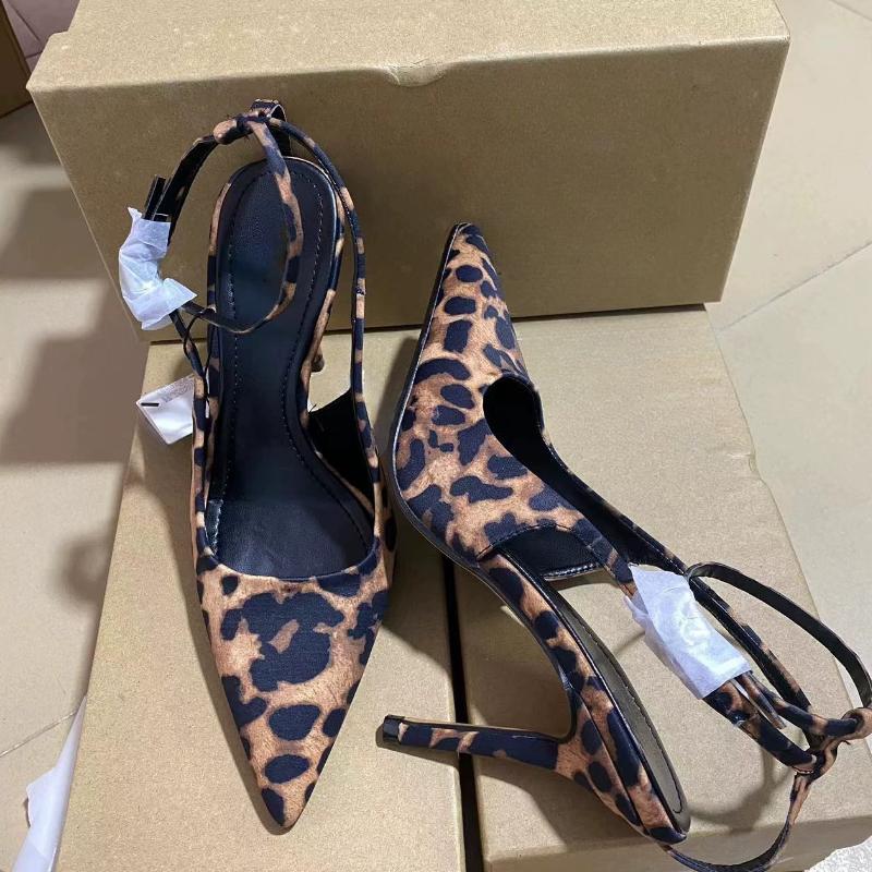 Spring High Heels Women's Mary Jane Shoes Retro Leopard Print Sexy Ankle Strap Slingbacks Luxury Designer Ladies Pumps