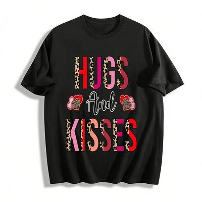 Leopard Print Hugs And Kisses Themed Casual Tee Pure Cotton T-shirt