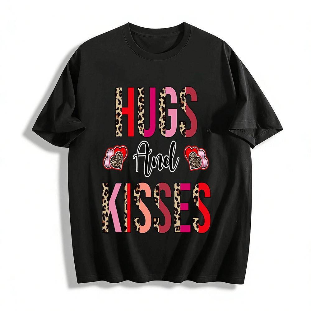 Leopard Print Hugs And Kisses Themed Casual Tee Pure cotton T-shirt XXS