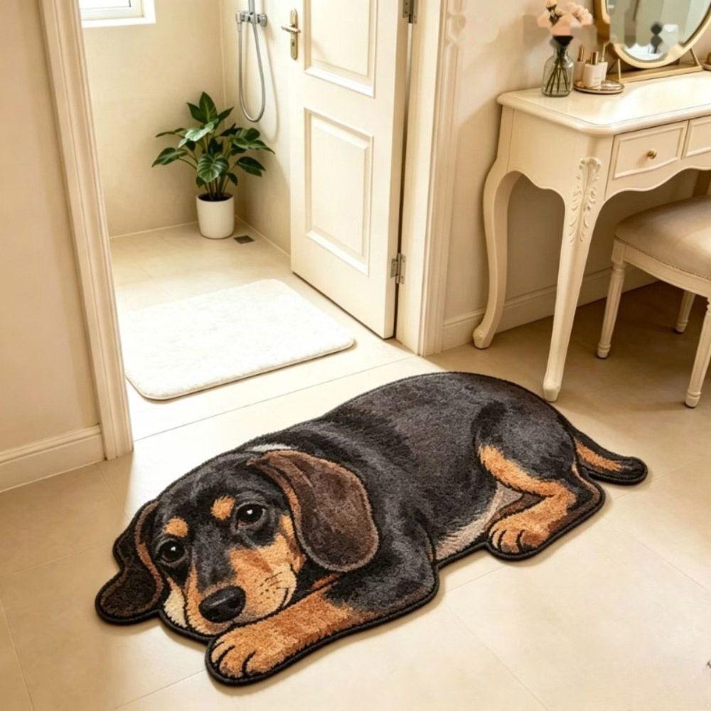 Soft Cartoon Animal Carpet Water Absorption Bedroom Bedside Mat Fun Dog-Shaped Rug Home Decoration