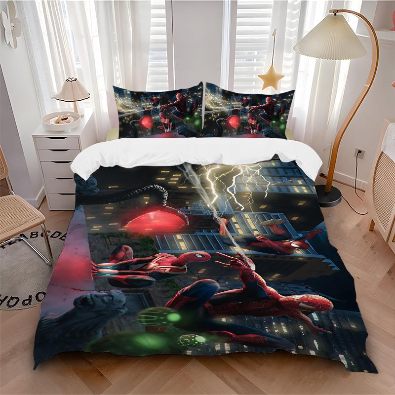 Spiderman City Lights Printed 3pcs Bedding Set Soft Microfiber 1 Duvet Cover And 2 Pillowcases Home Bedroom Decor Xmas Gift K1789