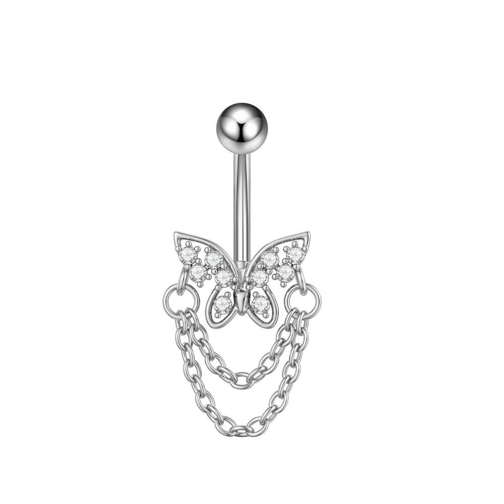 Elegant Belly Navel Stud Stainless Steel Navel Button Butterfly Chain Navel Ring Seaside