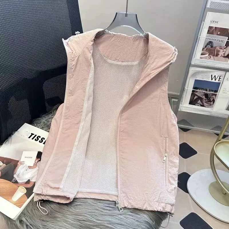 Vest for Women Cotton Sleeveless Tops Leisure Hooded Solid Color Thin Breathable Oversize Casual Vest