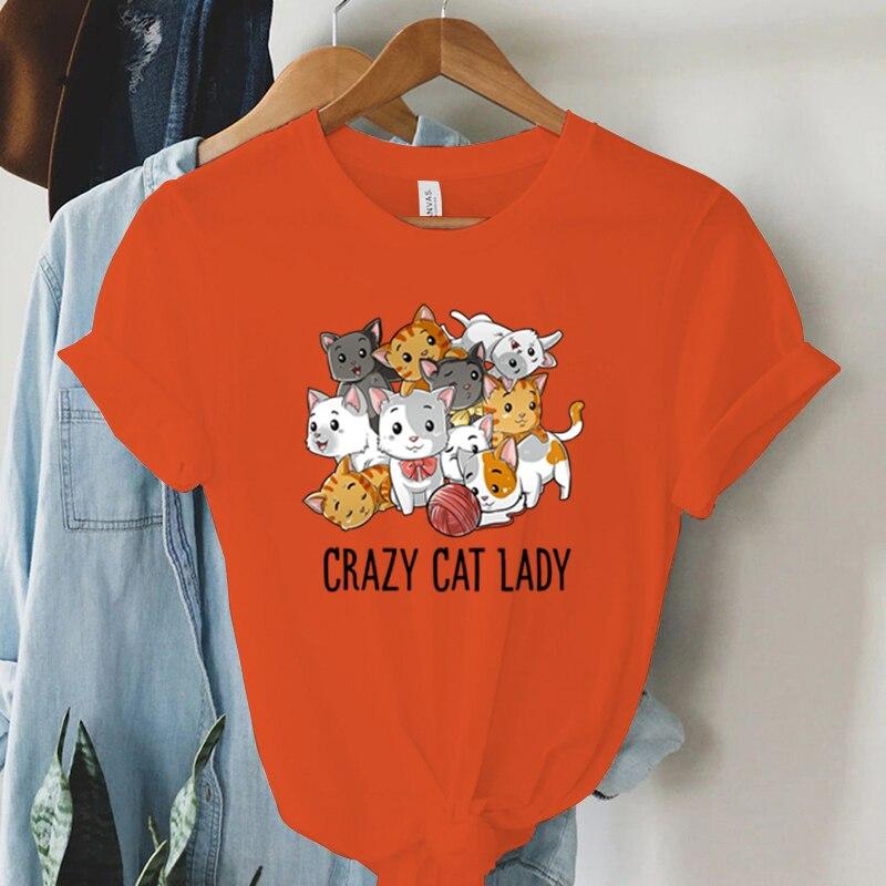 Crazy Cat Lady Graphic T Shirts Women Cartoon Animal Fashion Short Sleeve Y2k Top Tees Funny Cats Streetwear Women Clothing