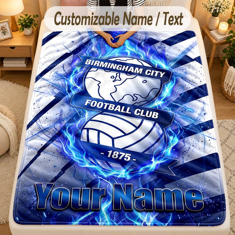 Flannel BlanketBIRMINGHAM CITY Football Custom Name Text Personalized Soft Warm Throw Blanket Home Decor Gift