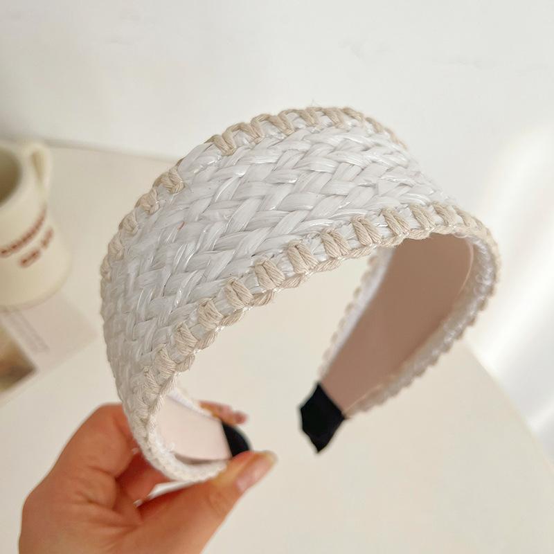 Chic Woman Weaving Fur Tape Knotted Headbands for Female Casual Shopping Beach Travel Headpiece Wide Adult Head Hoop