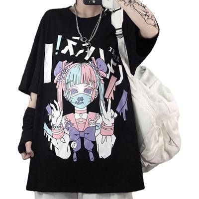 Women Summer Gothic T-Shirt Anime Aesthetic Print Harajuku Fashion Casual Tops