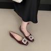 French Square Head Rhinestone Shallow Mouth Single Shoes Women's 2025 New Spring and Autumn Beanie Shoes Flat Laden Shoes Mary Jane Evening Shoes