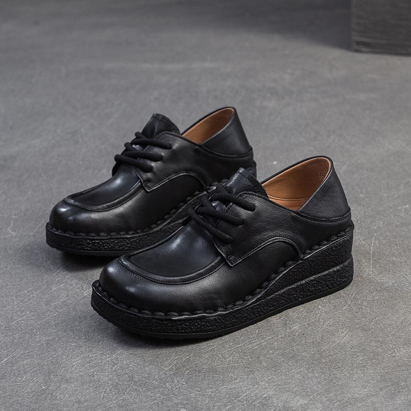 

Модная GKTINOO 2025 Осень Новые Туфли-клинья из Натуральной Кожи Повседневные На шнуровке Мягкая Коровья Кожа Мягкая Подошва Женская Обувь 35