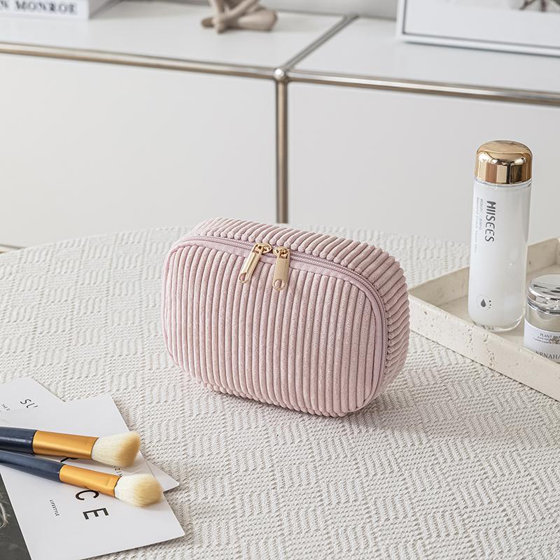 Women's Plush Make Up Bags Plaid Zipper Cosmetic Bag Case Portable Cosmetic Organizer Storage Pouch