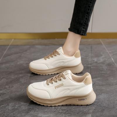 CRLAYDK Fashion Women's Lightweight Sneakers Leather Platform Lace Up Shoes Comfortable Casual Walking Sport Tennis for Ladies
