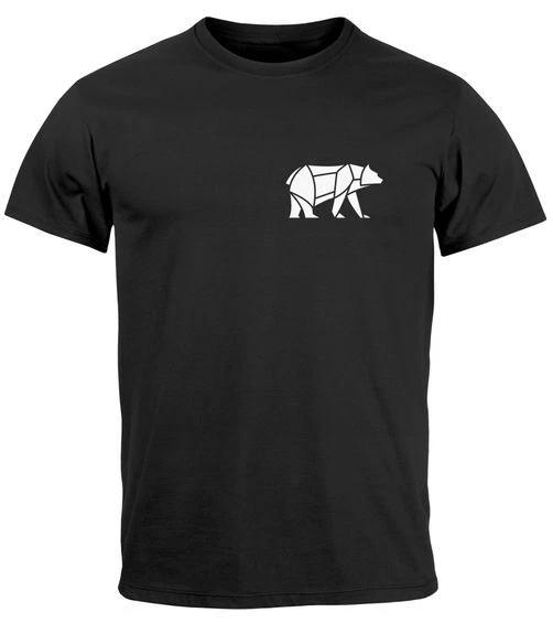 

Men s 100% Cotton T-shirt Mens Tees Top Polygon Design Print Bear Nature Outdoor Fashion Street Style- S