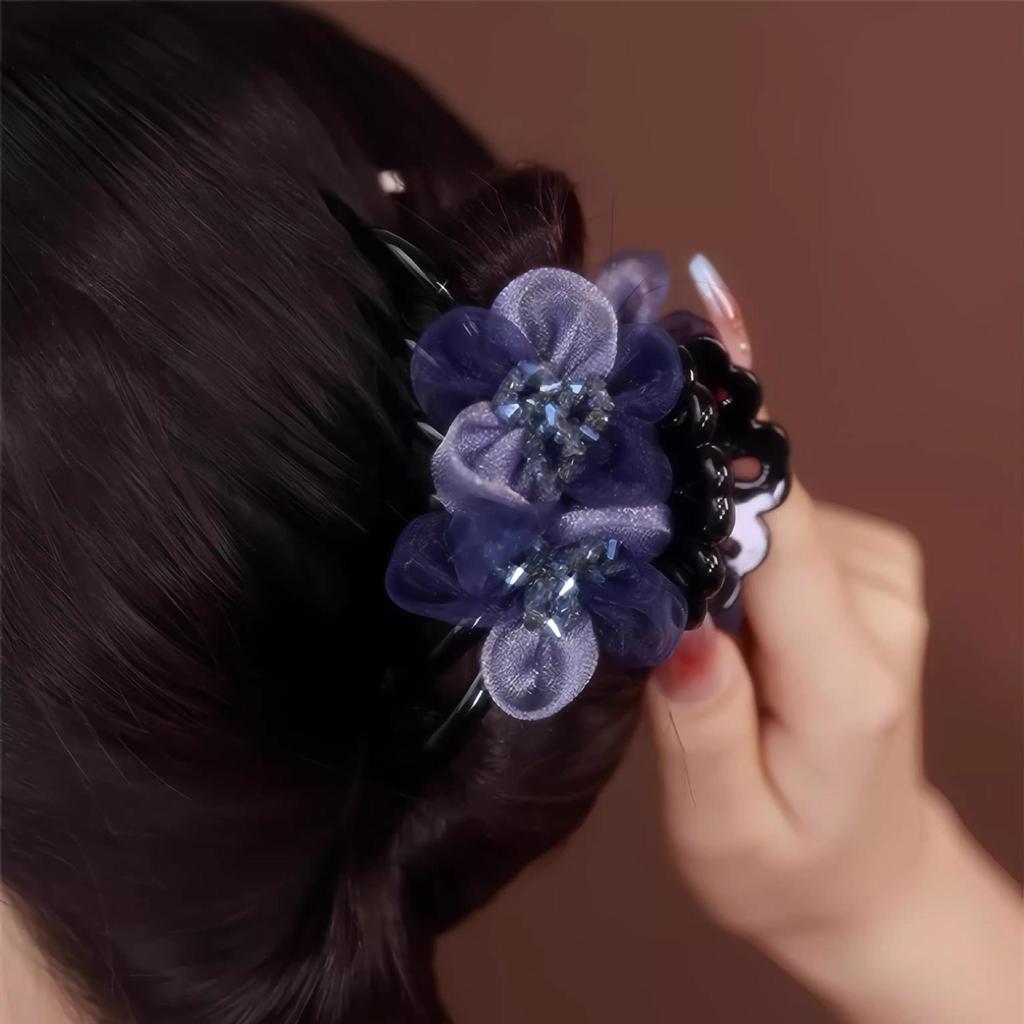 Vintage Blue Flower Shark Hair Clip for Women - Elegant and Fashionable Headdress