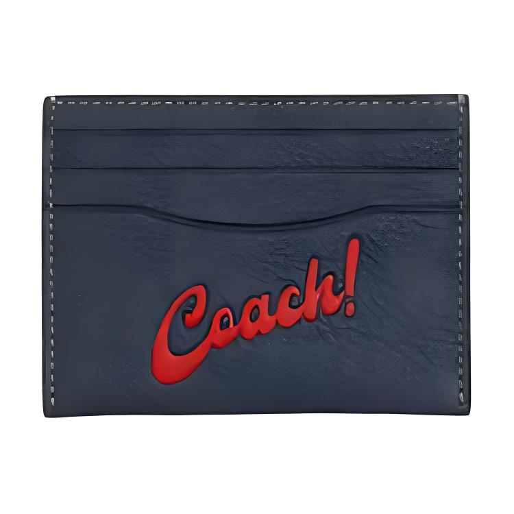 Coach Slim ID 10 Logo Pebble Leather Card Holder Women accessories Denim-Blue Red CU174-DERD Basic Set (Bag+Dust Bag)