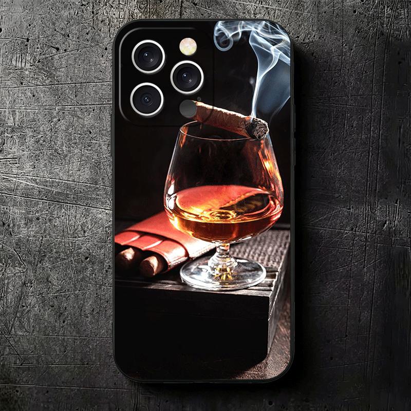 Cigar Whiskey Ice Drink Soft Phone Case for iPhone 16 16E 17 Air 15 Pro Max 14 Plus 13 Mini 11 12 7 Black Cover Back Shell