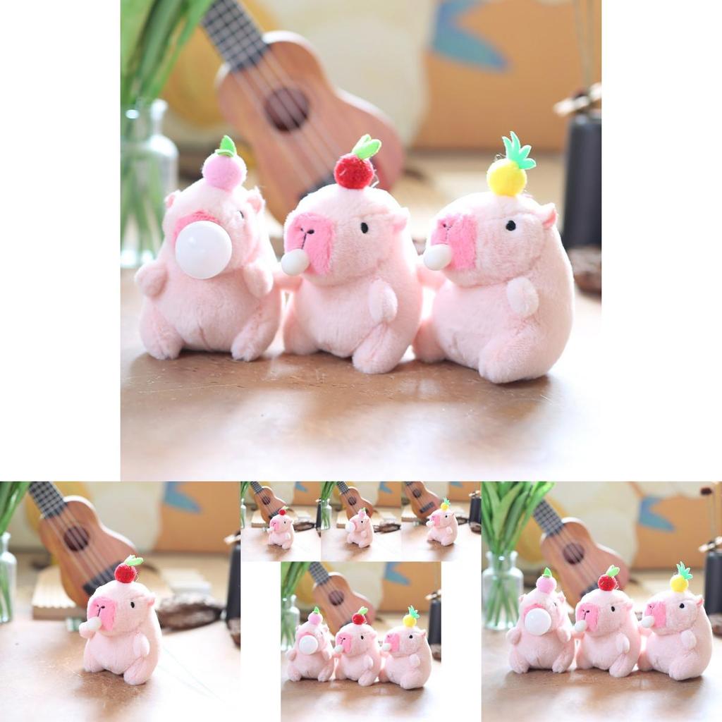 Charming Capybara Plush Keychain Cute Bubble Blowing Stuffed Animal With Soft Short Plush In Pink Yellow Red