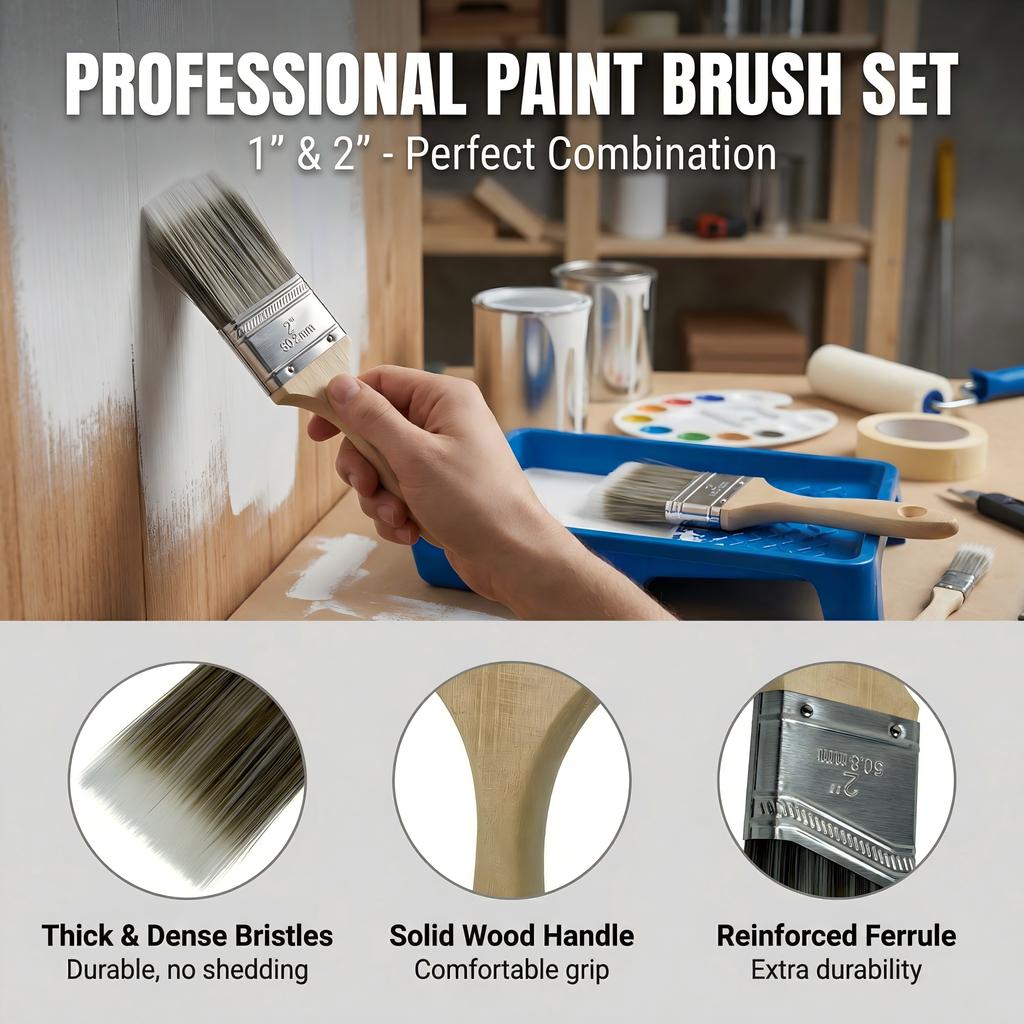 Paint Roller Kit 9 Piece, Paint Rollers, Brushes & Paint Tray, House Painting Supplies, High Absorbency, Washable, Reusable