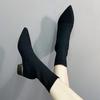 Neuer Stil Beliebte Damen Strick Stiefeletten Spitz Zehenbereich Dehnbar Klobige Mittelhohe Absätze Mode Socken Kurze Stiefel Zapatos Mujer