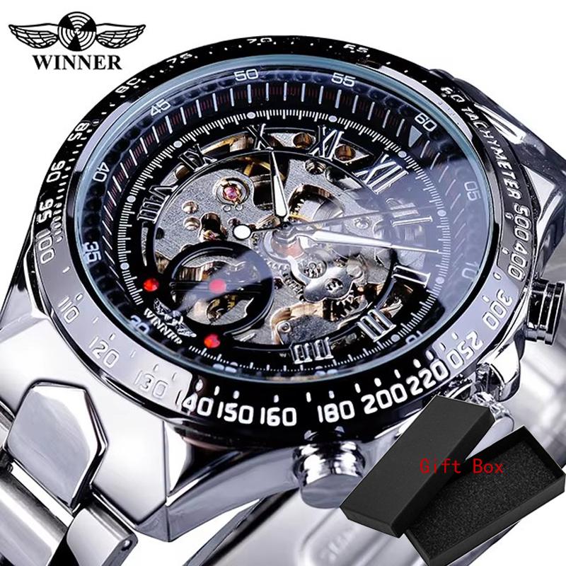 Winner Classic Series Golden Movement Stahl Herren-Skelettuhr Mechanische Top-Marke Luxus-Mode Automatikuhren