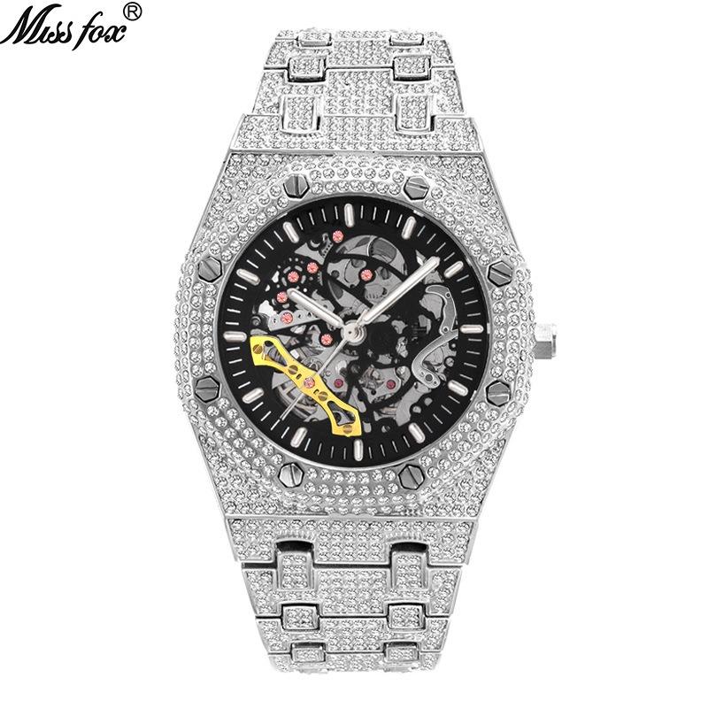 MISSFOX Watch, Popular In Europe and America, Full of Diamonds and Hollowed Out Mechanical Watches, Waterproof Luminous Stainless Steel Men's Watches
