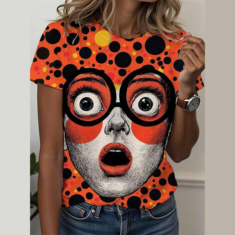 3D Short Sleeved Summer T-shirt for Women's Cami Abstract Image Printed Cartoon T-shirt