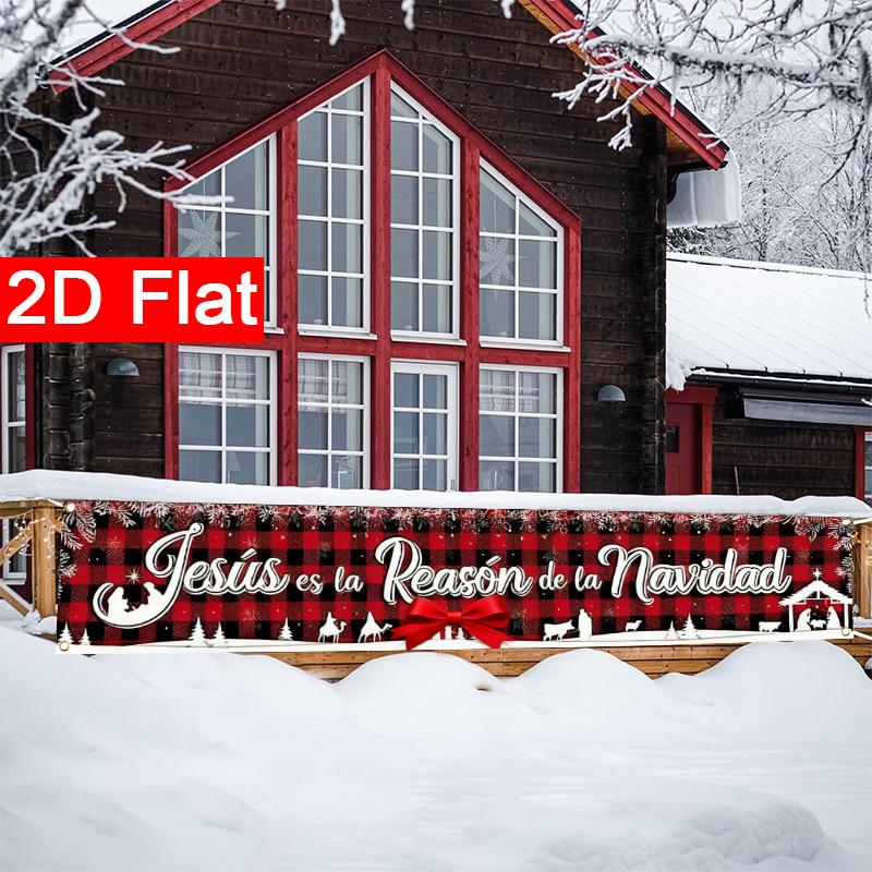 Merry Christmas Outdoor Christmas Garden Banner, Polyester Fence Holiday Yard Sign