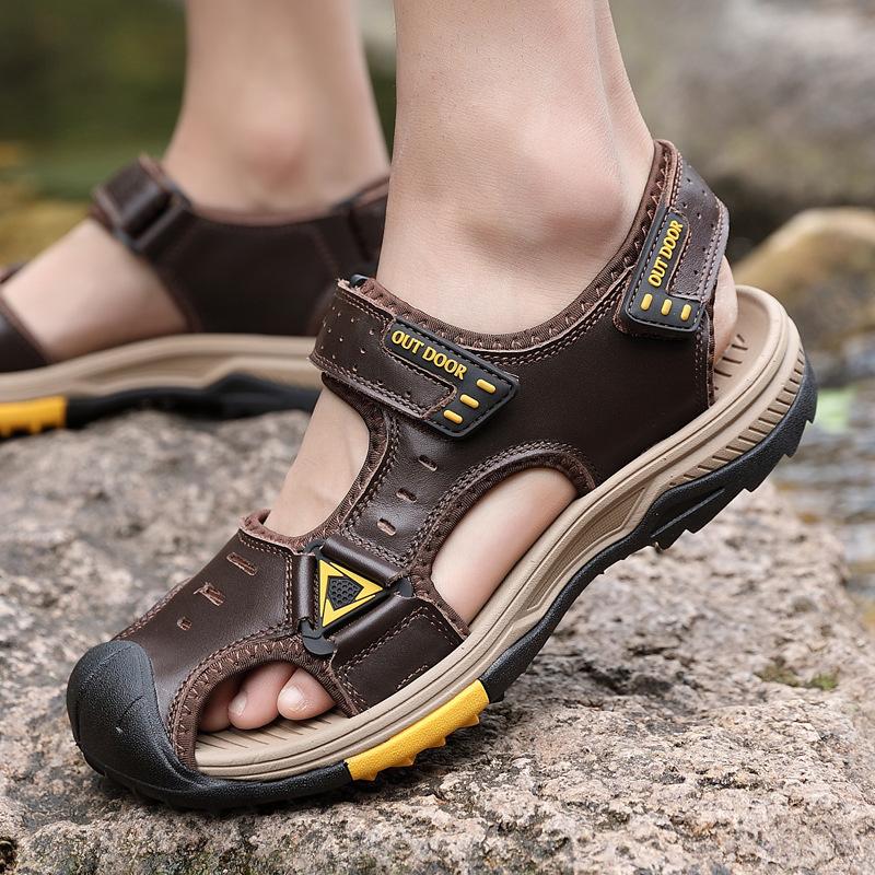 Large Size Beach Shoes, Outdoor Shoes Men's Leather Sandals First Layer Cowhide Bag Head Men's Shoes Hiking Shoes