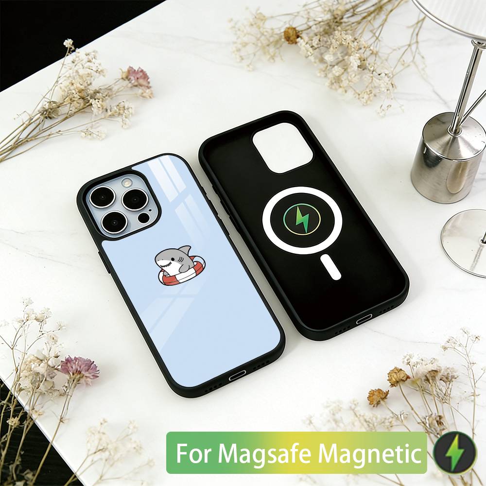 Shark Cute Phone Case For iPhone17,16,15,14,13,12,11 Plus,Pro Magnetic For Magsafe Wireless Charging