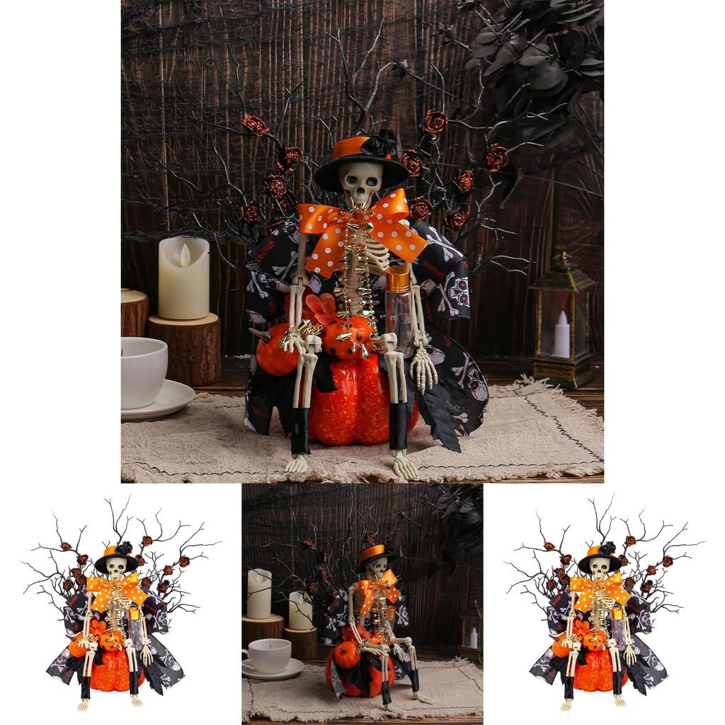 Halloween Skeleton Pumpkin Scene Setter With Durable Materials For Haunted House And Party Use