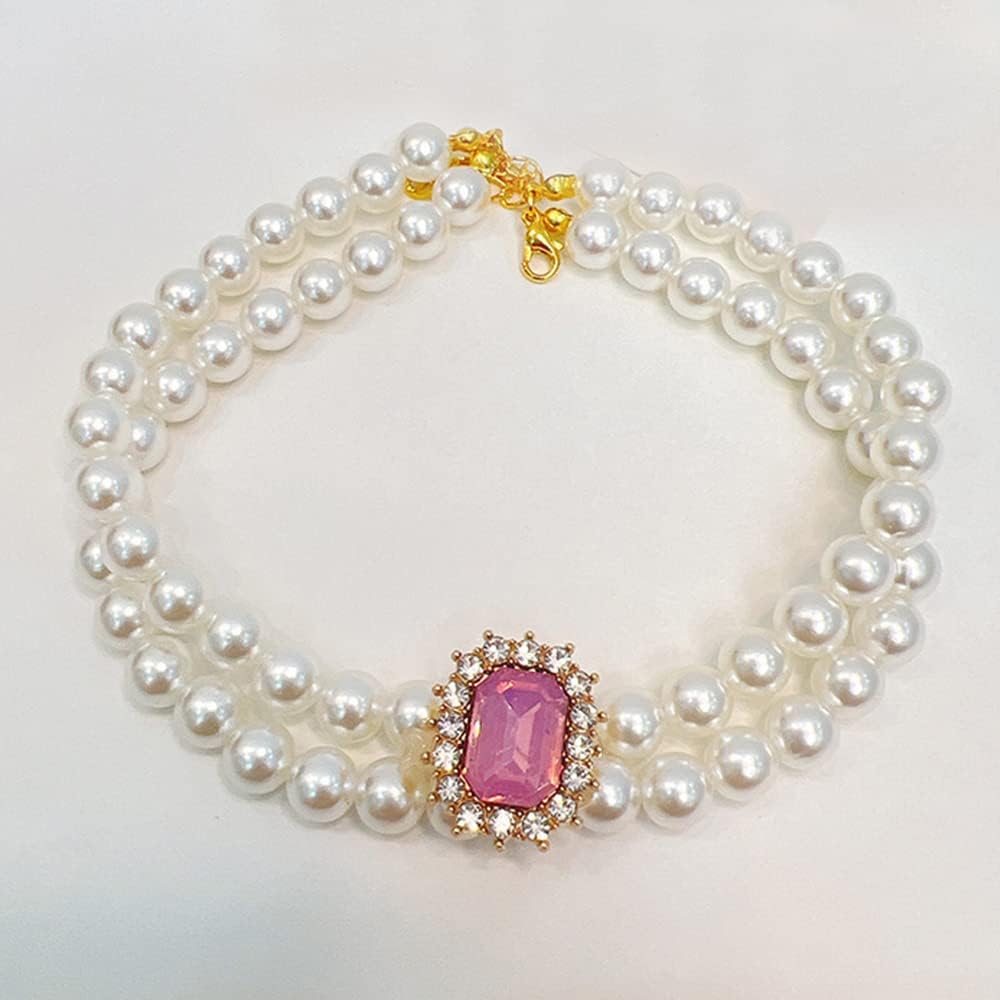 Pet Collar Adjustable Gem Cat Pearl Necklace Set with Diamond Elastic Pet Accessories