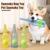 Dog Water Bottle Toy Interactive Dog Chew Toy Plastic Squeaky Bottle Teething Toy with Tennis Ball for Aggressive Chewers