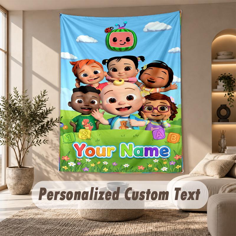 Cocomelon Tapestry, Personalized Custom Text, Wall Hanging Tapestry For Living Room Home Wall Decor