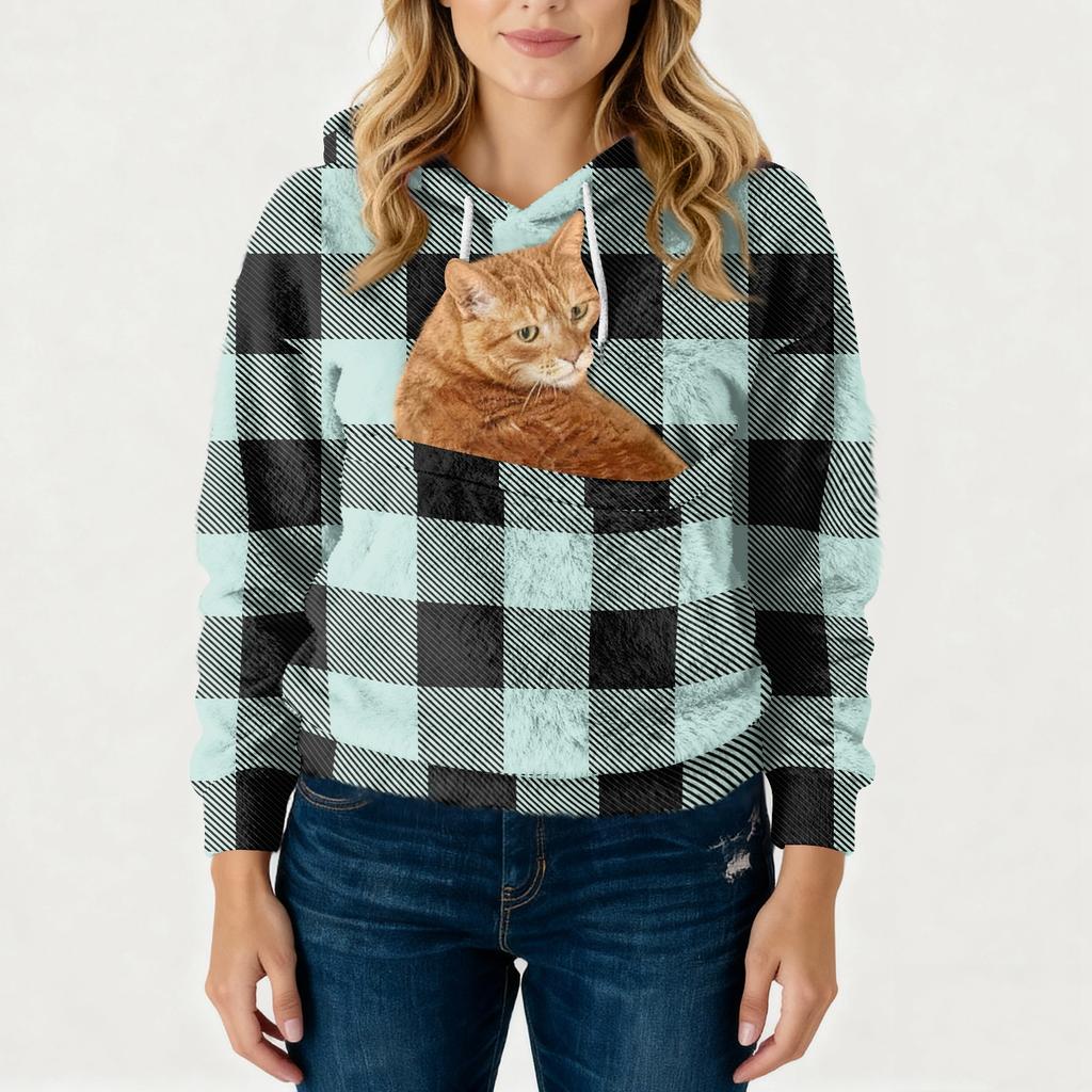 Women's Fashionable Casual Fleece Lined Long Sleeve Pocket Hooded Printed Sweatshirt