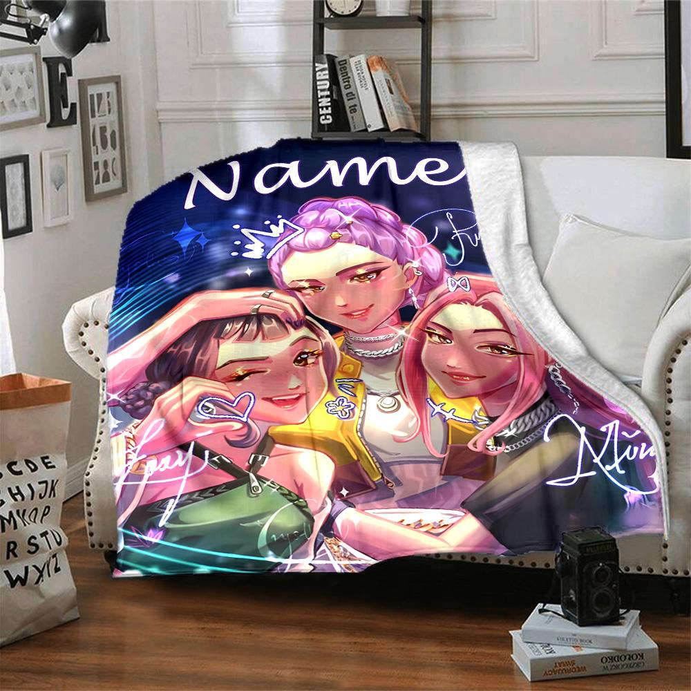 Customizable KPop Demon Hunters4 Throw Blanket – Personalized Name, All-Season Cozy Snug Blanket, Machine Washable, Personalized Blanket
